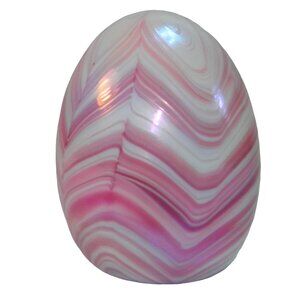 Pink White Swirl Egg Paperweight Marble Stone Flat Bottom Gibson Art Glass